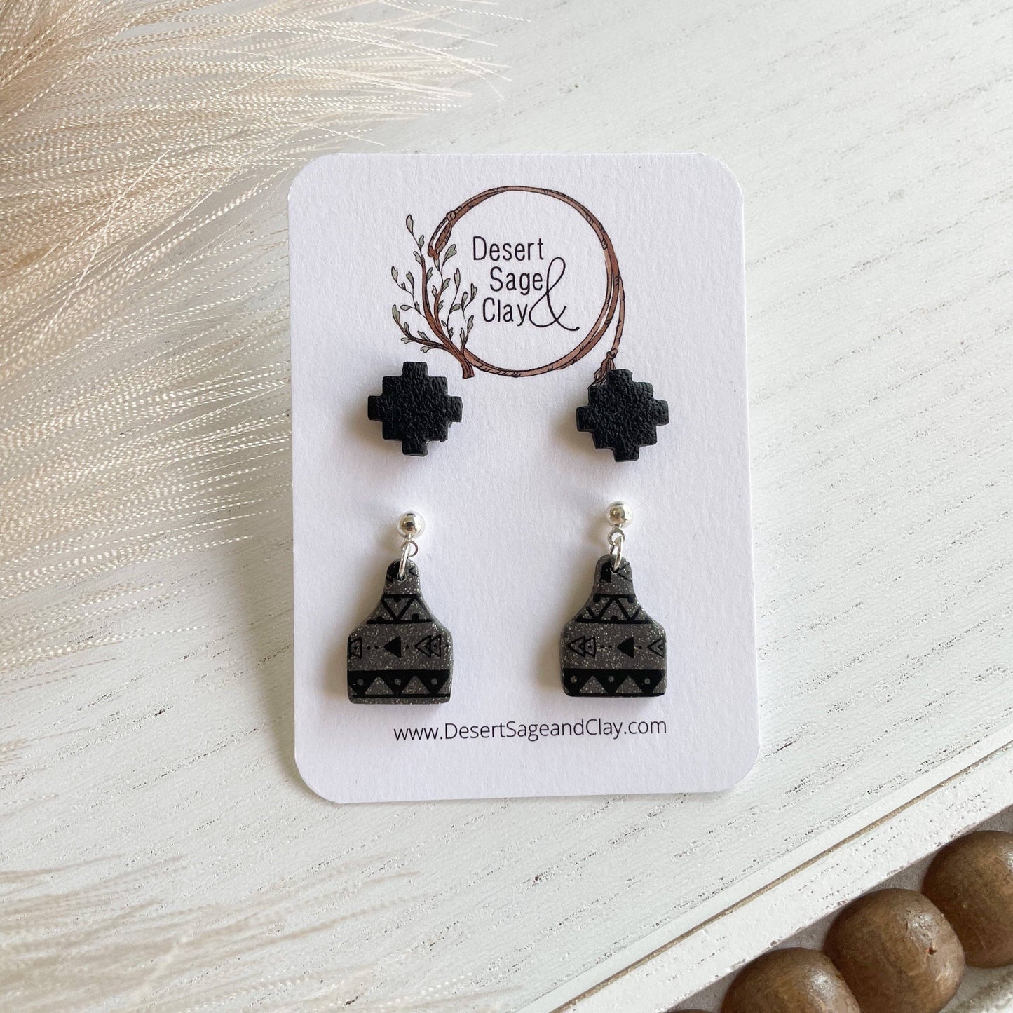 Western Clay Earring Cow Ear Tag Stud Pack