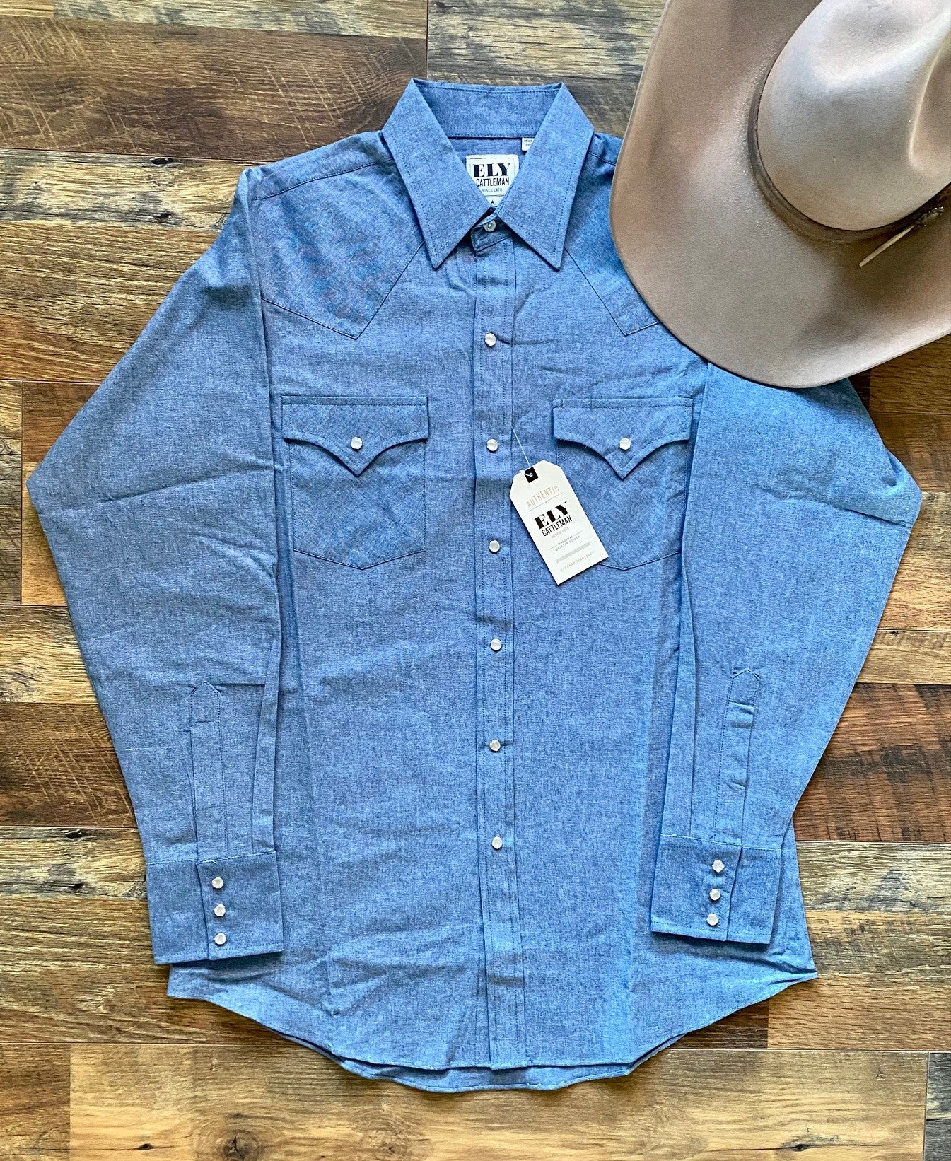 Ely Cattleman Chambray Long Sleeve Pearl Snap